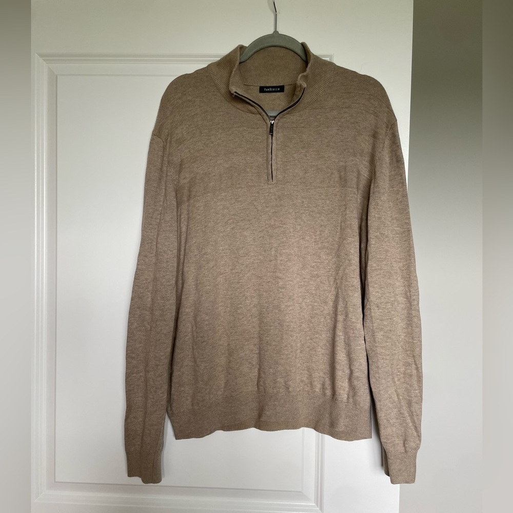 Van Heusen Tan Zip Up Sweater Classic Knit Design
